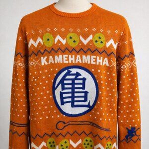 BoxLunch Dragon Ball Z Kamehameha Ugly Christmas Sweater – Orange Anime Knit